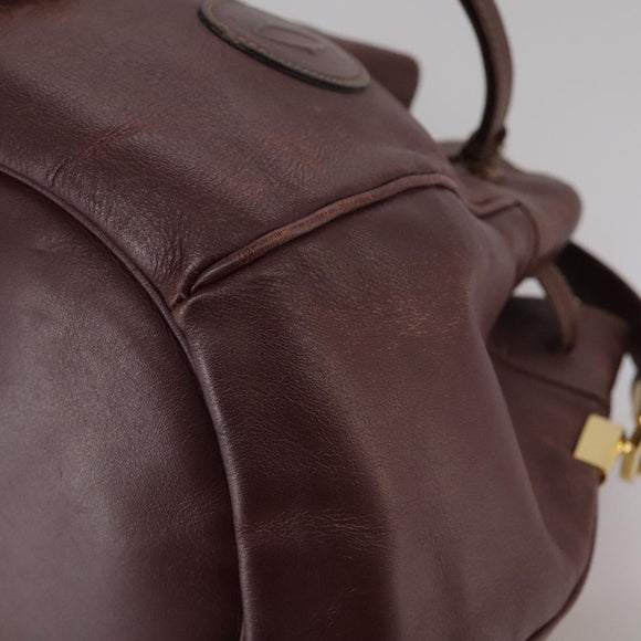 CARTIER Shoulder Bag Leather Bordeaux Gold Auth fm4247