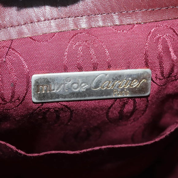 CARTIER Shoulder Bag Leather Bordeaux Gold Auth fm4247