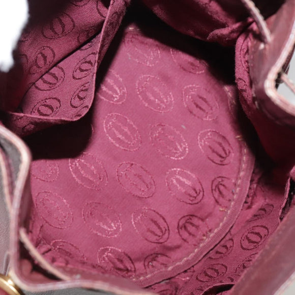 CARTIER Shoulder Bag Leather Bordeaux Gold Auth fm4247