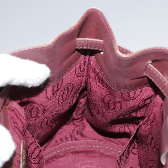 CARTIER Shoulder Bag Leather Bordeaux Gold Auth fm4247