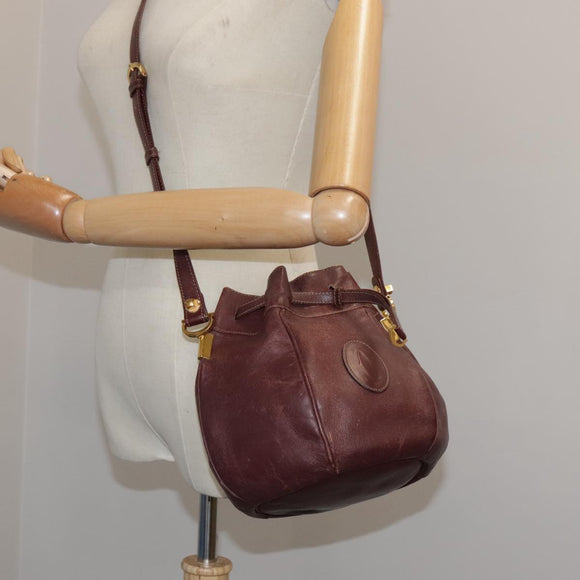 CARTIER Shoulder Bag Leather Bordeaux Gold Auth fm4247