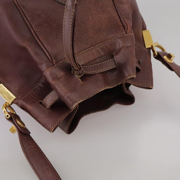CARTIER Shoulder Bag Leather Bordeaux Gold Auth fm4247