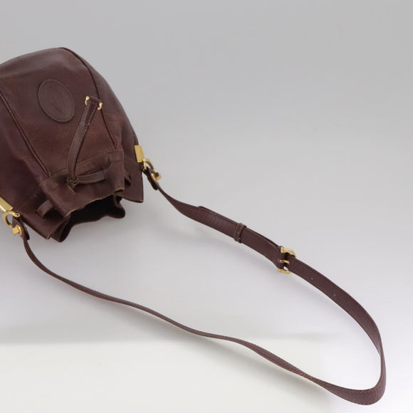 CARTIER Shoulder Bag Leather Bordeaux Gold Auth fm4247