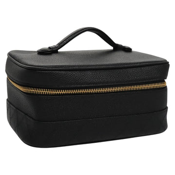 CHANEL Bicolore Vanity Cosmetic Pouch Caviar Skin Black Gold CC Auth fm4250
