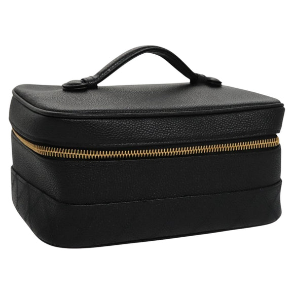 CHANEL Bicolore Vanity Cosmetic Pouch Caviar Skin Black Gold CC Auth fm4250