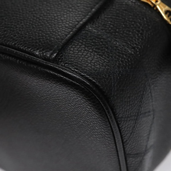 CHANEL Bicolore Vanity Cosmetic Pouch Caviar Skin Black Gold CC Auth fm4250