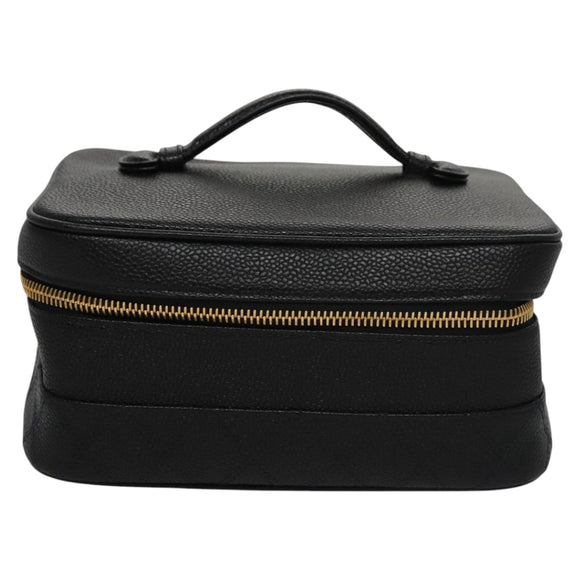 CHANEL Bicolore Vanity Cosmetic Pouch Caviar Skin Black Gold CC Auth fm4250