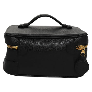 CHANEL Bicolore Vanity Cosmetic Pouch Caviar Skin Black Gold CC Auth fm4250 - 0
