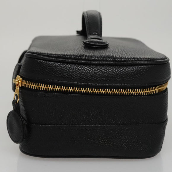 CHANEL Bicolore Vanity Cosmetic Pouch Caviar Skin Black Gold CC Auth fm4250