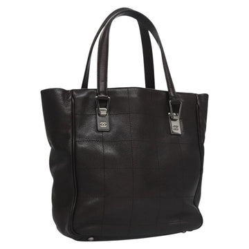 CHANEL Hand Bag Caviar Skin Dark Brown Silver CC Auth fm4328