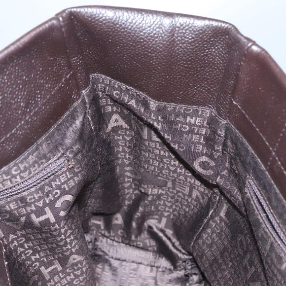 CHANEL Hand Bag Caviar Skin Dark Brown Silver CC Auth fm4328