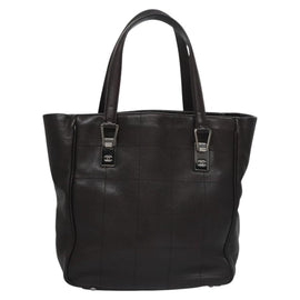 CHANEL Hand Bag Caviar Skin Dark Brown Silver CC Auth fm4328 - 0