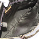 PRADA Hand Bag Satin Dark Brown Gold Auth fm4379V-11