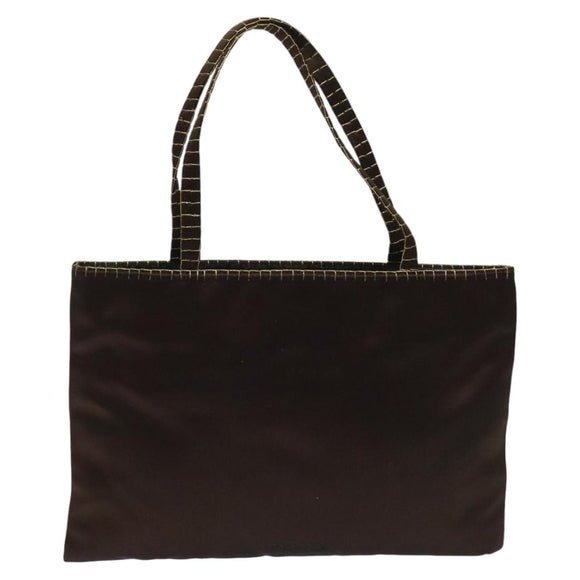 PRADA Hand Bag Satin Dark Brown Gold Auth fm4379V