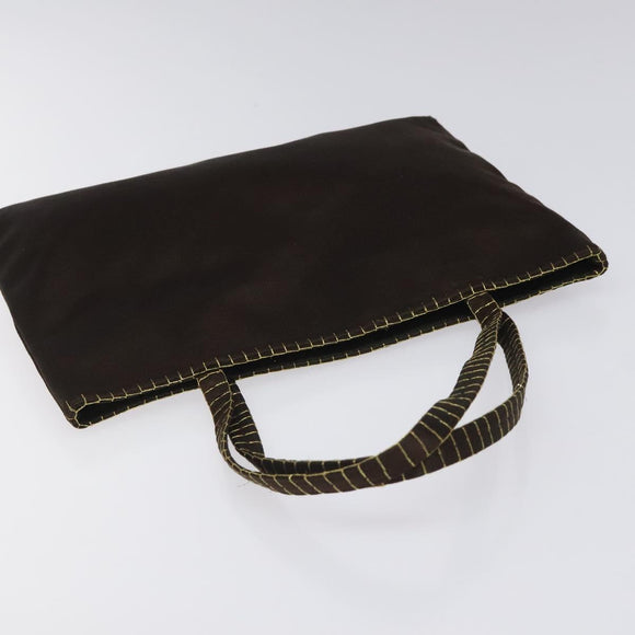 PRADA Hand Bag Satin Dark Brown Gold Auth fm4379V