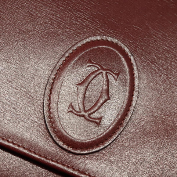 CARTIER Must Line Shoulder Bag Leather Bordeaux Gold Auth fm4381