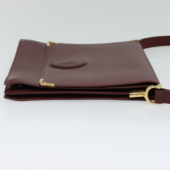 CARTIER Must Line Shoulder Bag Leather Bordeaux Gold Auth fm4381