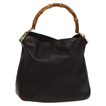 GUCCI Bamboo Shoulder Bag Leather Brown Gold 001 1705 1638 Auth fm4382