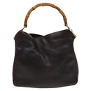 GUCCI Bamboo Shoulder Bag Leather Brown Gold 001 1705 1638 Auth fm4382-2