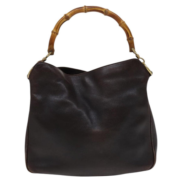 GUCCI Bamboo Shoulder Bag Leather Brown Gold 001 1705 1638 Auth fm4382