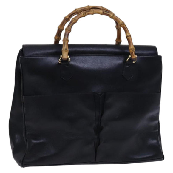 GUCCI Bamboo Hand Bag Leather Black Gold 002 2855 0322 0 Auth fm4384