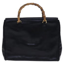GUCCI Bamboo Hand Bag Leather Black Gold 002 2855 0322 0 Auth fm4384-2