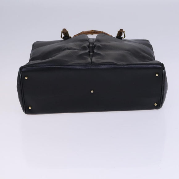 GUCCI Bamboo Hand Bag Leather Black Gold 002 2855 0322 0 Auth fm4384