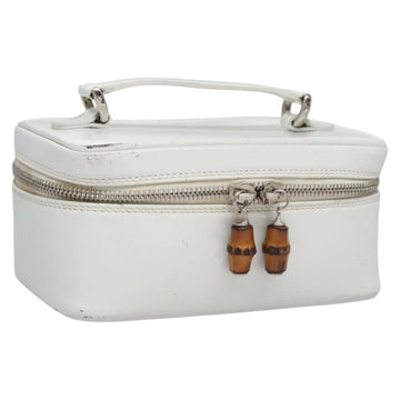 GUCCI Bamboo Vanity Pouch Patent leather White 032 1956 0151 Auth fm4397