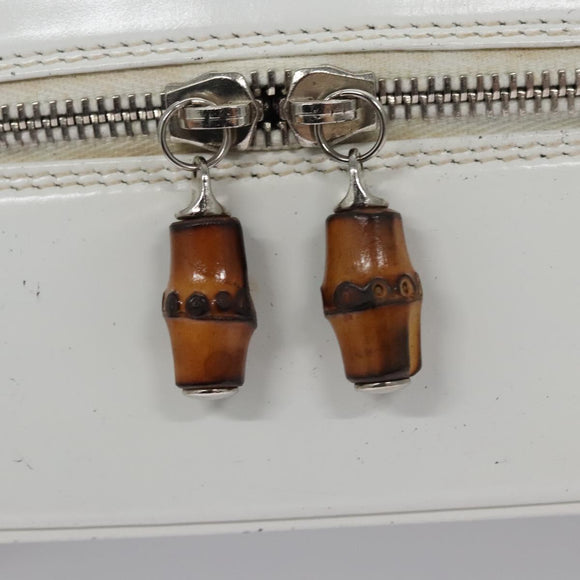 GUCCI Bamboo Vanity Pouch Patent leather White 032 1956 0151 Auth fm4397