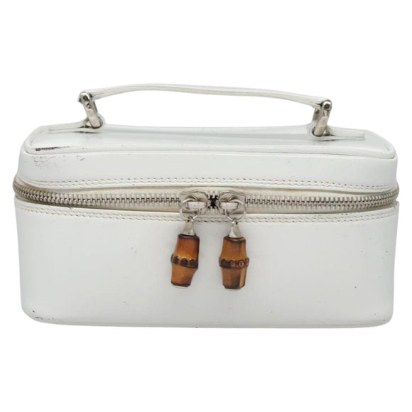 GUCCI Bamboo Vanity Pouch Patent leather White 032 1956 0151 Auth fm4397