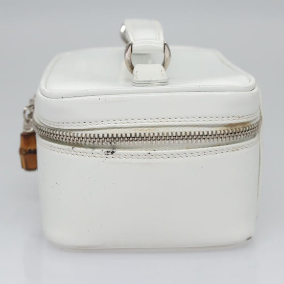 GUCCI Bamboo Vanity Pouch Patent leather White 032 1956 0151 Auth fm4397