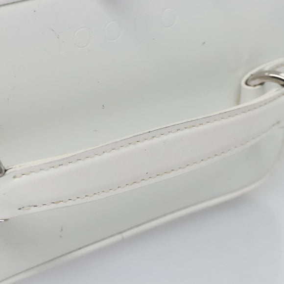 GUCCI Bamboo Vanity Pouch Patent leather White 032 1956 0151 Auth fm4397