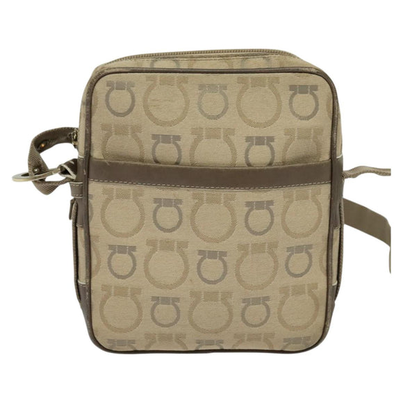 Salvatore Ferragamo Shoulder Bag Canvas Beige Auth fm4423