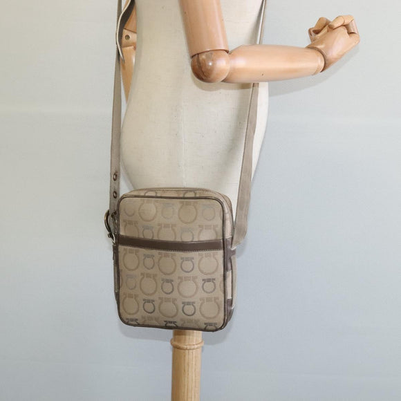 Salvatore Ferragamo Shoulder Bag Canvas Beige Auth fm4423