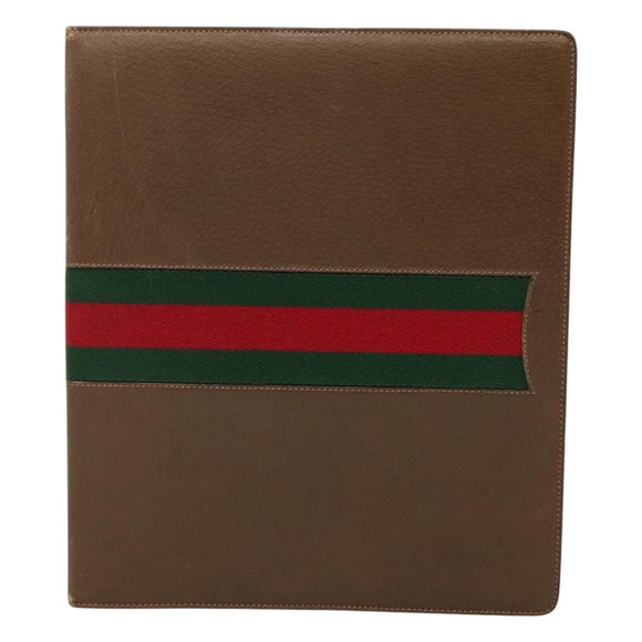 GUCCI Web Sherry Line Day Planner Cover Leather Red Brown Green Auth fm4440