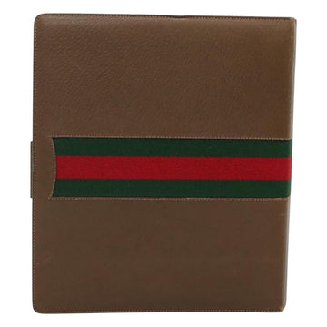GUCCI Web Sherry Line Day Planner Cover Leather Red Brown Green Auth fm4440 - 0