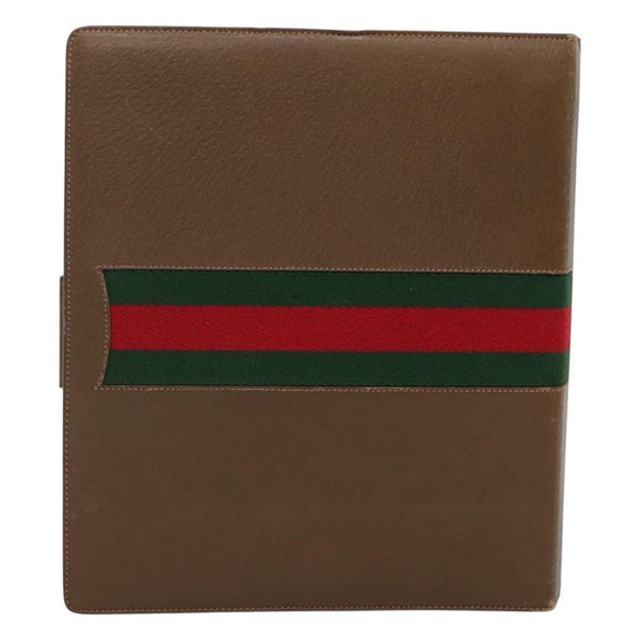 GUCCI Web Sherry Line Day Planner Cover Leather Red Brown Green Auth fm4440