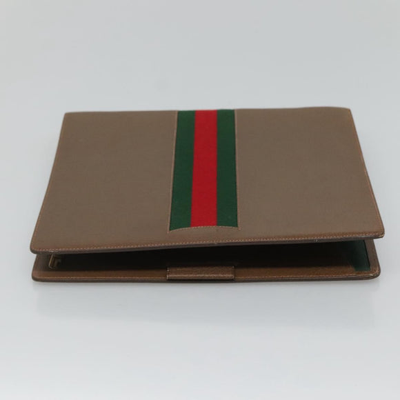 GUCCI Web Sherry Line Day Planner Cover Leather Red Brown Green Auth fm4440