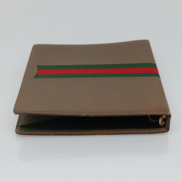 GUCCI Web Sherry Line Day Planner Cover Leather Red Brown Green Auth fm4440