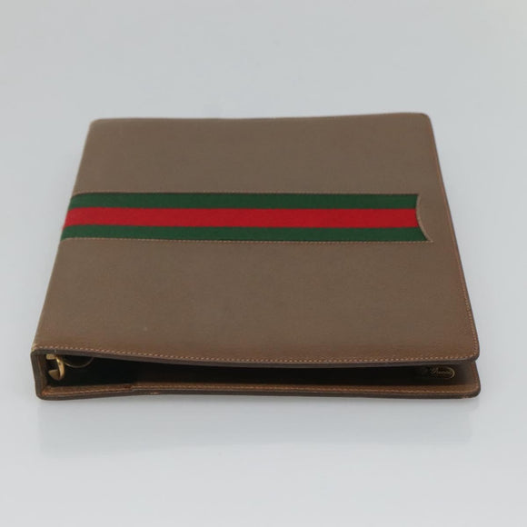 GUCCI Web Sherry Line Day Planner Cover Leather Red Brown Green Auth fm4440