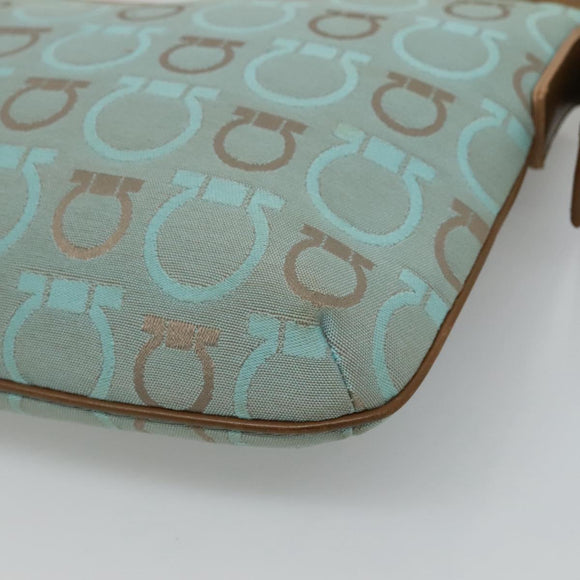 Salvatore Ferragamo Gancini Shoulder Bag Canvas Light Blue gold Auth fm4454