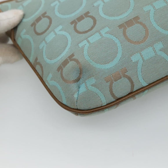 Salvatore Ferragamo Gancini Shoulder Bag Canvas Light Blue gold Auth fm4454