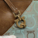 Salvatore Ferragamo Gancini Shoulder Bag Canvas Light Blue gold Auth fm4454-14