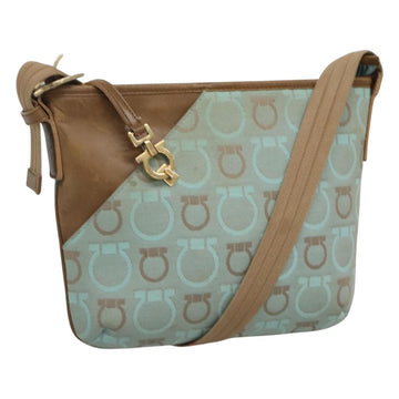 Salvatore Ferragamo Gancini Shoulder Bag Canvas Light Blue gold Auth fm4454