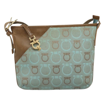 Salvatore Ferragamo Gancini Shoulder Bag Canvas Light Blue gold Auth fm4454 - 0
