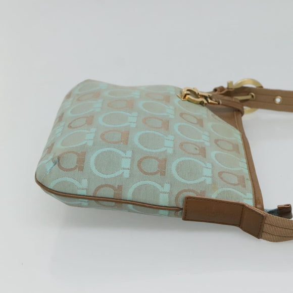 Salvatore Ferragamo Gancini Shoulder Bag Canvas Light Blue gold Auth fm4454