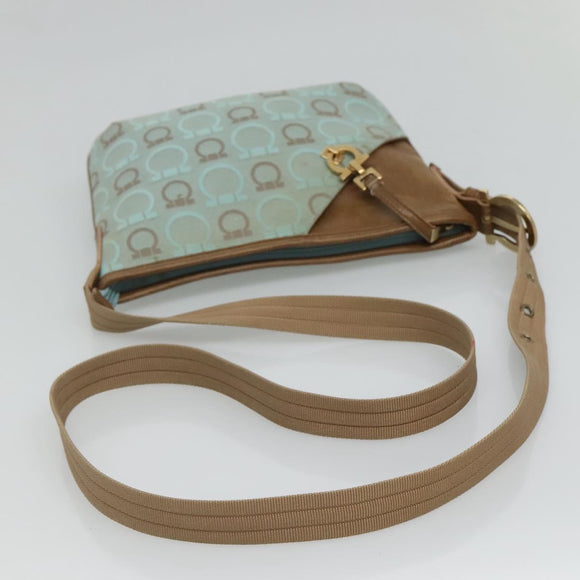 Salvatore Ferragamo Gancini Shoulder Bag Canvas Light Blue gold Auth fm4454