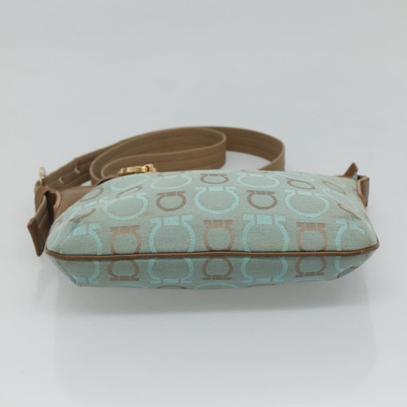 Salvatore Ferragamo Gancini Shoulder Bag Canvas Light Blue gold Auth fm4454