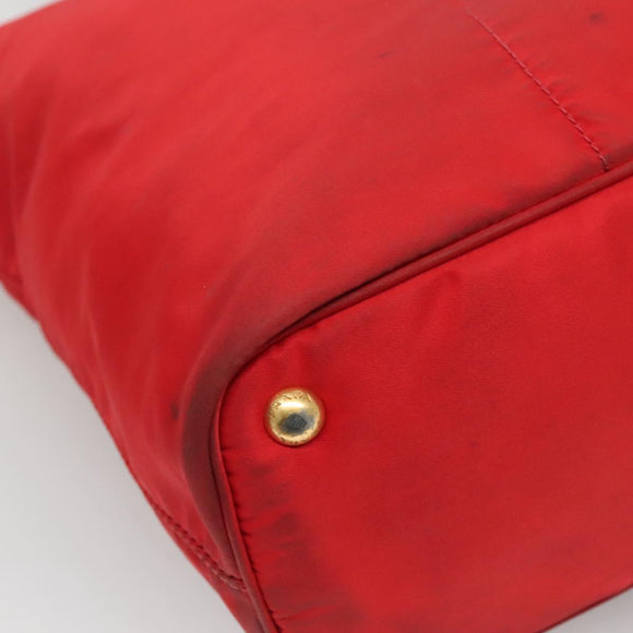 PRADA Tote Bag Nylon Red Gold Auth fm4463
