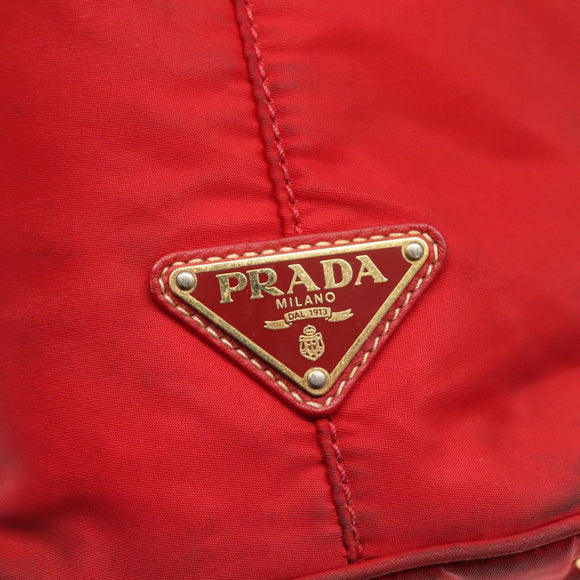 PRADA Tote Bag Nylon Red Gold Auth fm4463